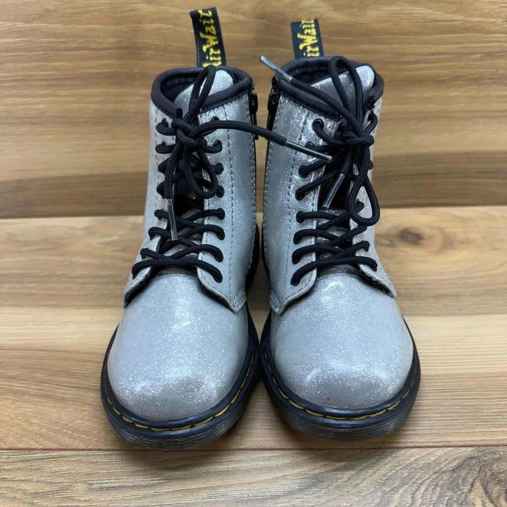 Dr Martens Combat Boots Toddler‎ Girls 10 Silver Glitter Ankle Boot